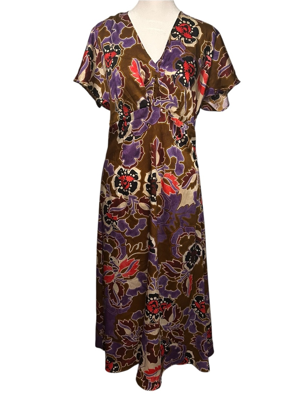 NWT Mango MNG Purple & Brown Floral Midi Dress Size M